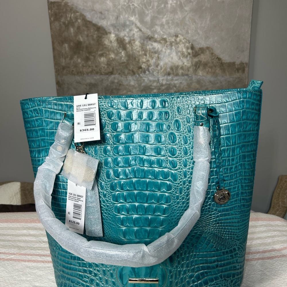 Brahmin Turquoise Crocodile-Embossed Tote